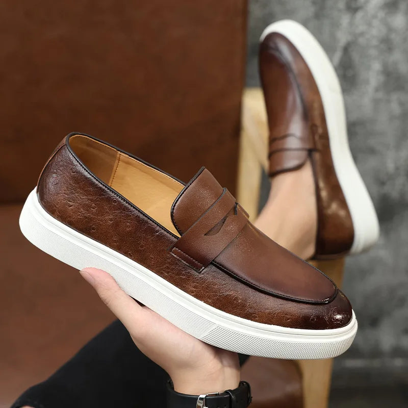 Mocassim Casual Slip On Masculino de Couro Genuíno